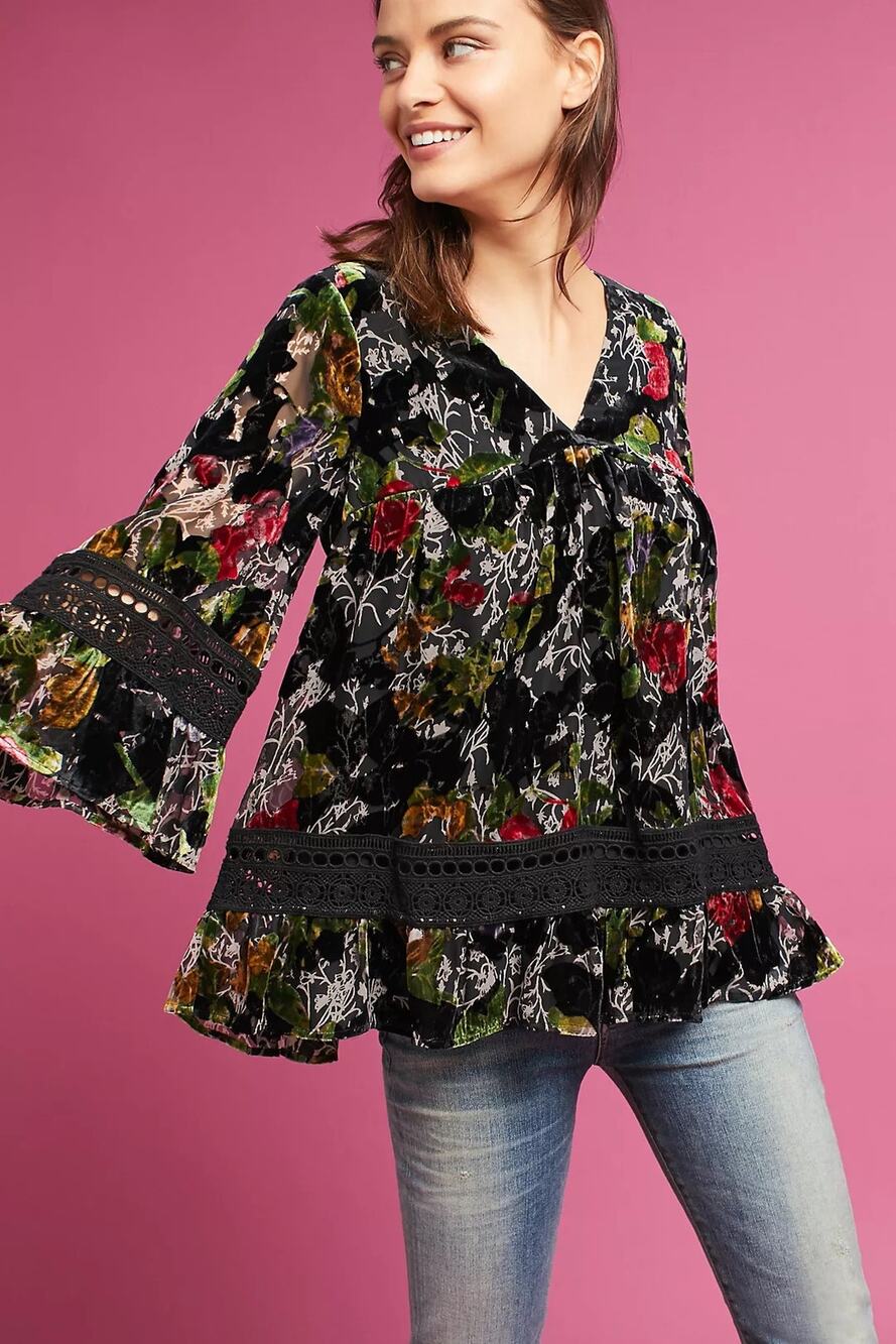 nwt ANTHROPOLOGIE MAEVE sz M Velvet Burnout swing top